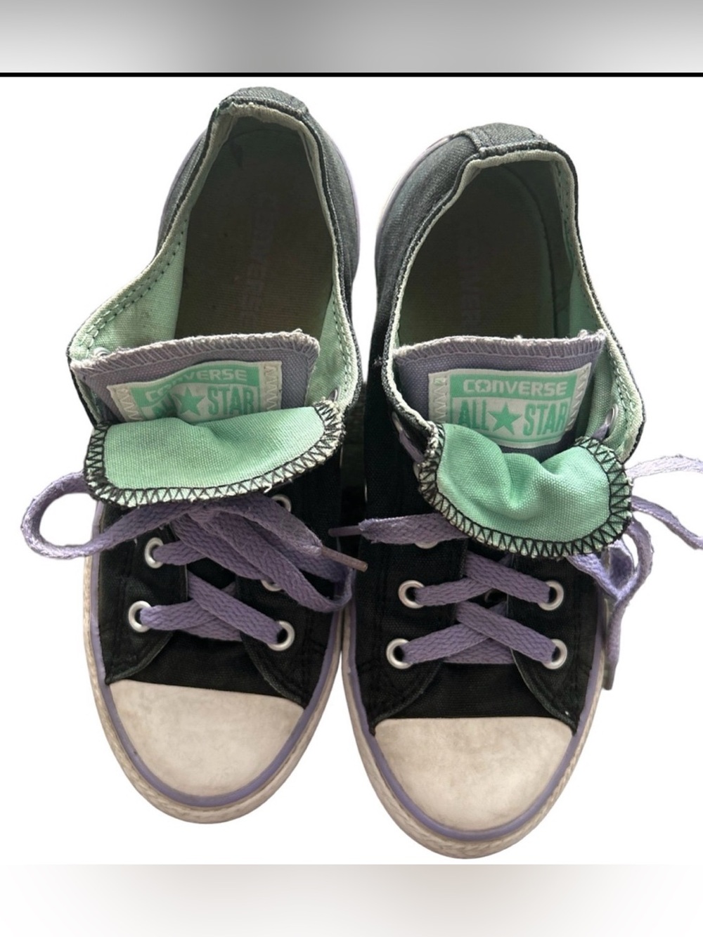 Converse Chuck Taylor All Star Double Tongue Ox Low Top Black Purple Teal Kids 2